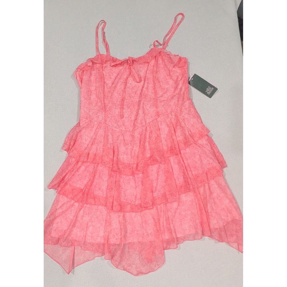 Wild Fable Mini Dress Women Large Pink NWT Tiered Floral Mesh Handkerchief Hem